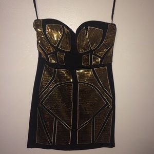 Strapless gold sequin dress